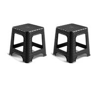 Acan Tradineur - Taburete de plástico - Fabricado en España - Diseño Rattán hogar o el Trabajo - 33 x 32 x 32 cm - Color Negro (2 Unidades)