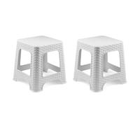 Acan Tradineur - Taburete de plástico - Fabricado en España - Diseño Rattán hogar o el Trabajo - 33 x 32 x 32 cm - Color Blanco (2 Unidades)