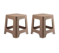 Acan Tradineur - Taburete de plástico - Fabricado en España - Diseño Rattán hogar o el Trabajo - 33 x 32 x 32 cm - Color Marrón Topo (2 Unidades)