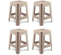 Acan Tradineur - Taburete de plástico - Fabricado en España - Diseño Rattán hogar o el Trabajo - 33 x 32 x 32 cm - Color Marrón Claro (4 Unidades)