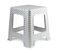 Acan Tradineur - Taburete de plástico - Fabricado en España - Diseño Rattán hogar o el Trabajo - 33 x 32 x 32 cm - Color Plata