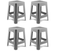 Acan Tradineur - Taburete de plástico - Fabricado en España - Diseño Rattán hogar o el Trabajo - 36 x 36 x 45 cm - Color Gris Claro (4 Unidades)