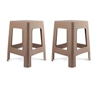 Acan Tradineur - Taburete de plástico - Fabricado en España - Diseño Rattán hogar o el Trabajo - 36 x 36 x 45 cm - Color Marrón Topo (2 Unidades)