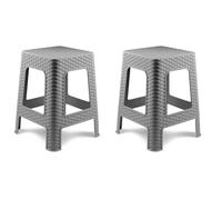 Acan Tradineur - Taburete de plástico - Fabricado en España - Diseño Rattán hogar o el Trabajo - 36 x 36 x 45 cm - Color Gris Claro (2 Unidades)