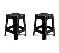 Acan Tradineur - Taburete de plástico - Fabricado en España - Diseño Rattán hogar o el Trabajo - 36 x 36 x 45 cm - Color Negro (2 Unidades)