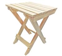 Acan Tradineur - Taburete Plegable de Madera con reposapiés, mesita Auxiliar sin Tratar de jardín, balcón, terraza, Camping, Picnic, 43,5 x 33,2 x 32,3 cm