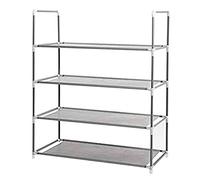 Acan Tradineur - Zapatero metálico Multiusos con 4 estantes de Tela, estantería de Almacenamiento y organización para hogar (Gris, 70 x 58 x 27 cm)