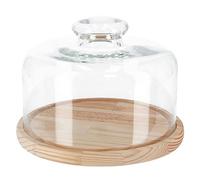 Acan Z01456P51681 Quesera Redonda con Tapa de Cristal y Base de Madera 25 x 18 cm. Recipiente para conservar Frescos quesos o Embutidos