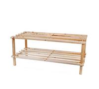 Acan Zapatero de Madera con 2 estantes 63 x 26 x 29 cm, Estantería 2 baldas de Madera Natural Multiusos, Soporte 2 Plantas,Ideal para pasillos, Esquinas salón,detras de Puertas etc.