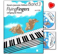 Acanthus Music Flying Fingers Band 3 - Escuela de piano intermedio de Daniel Hellbach con 2 CD y pinza de notas en forma de corazón