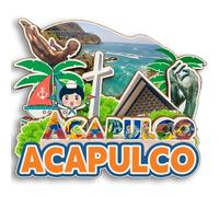 Acapulco México - Imán 3D para nevera, madera, recuerdo de ciudad, recuerdo, nevera, hogar, cocina, pizarra blanca