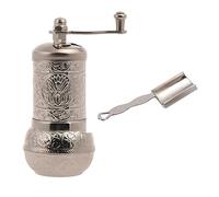 Acar - Molinillo de pimienta turco, molinillo de pimienta negra con cuchara medidora, molinillo de especias recargable con mango de manivela (plateado)