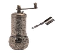 Acar - Molinillo de pimienta turco, molinillo de pimienta recargable con cuchara medidora, molinillo de pimienta con manivela, molinillo de especias (plata envejecida)