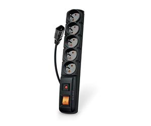acar W0087 F5 IEC - Regleta de 5 enchufes con protección contra subidas de tensión (Incluye Cable de 3 m con Conector IEC)