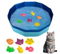 ACAREY Piscina para gatos, piscina para gatos con juguetes de pesca, 30 x 10 cm, piscina portátil para perros, juguete de agua plegable, para gatos y perros para jugar al baño