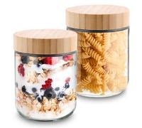 Acasimo Meal Prep - Juego de 2 tarros con tapa (500 ml, tarros de cristal de 16 onzas, tarros de yogur para especias, cereales, nueces y aperitivos)
