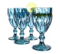 ACASSA Copas de vino azul real, copa de embajada, plástico reutilizable, cristalería azul cobalto, juego de 4 copas de agua irrompibles, colores con tallos, vintage