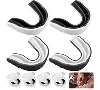 Acboor Bucal Boxeo, 4 piezas Protector Bucal con Caja Protectora Portátil Deportivo para MMA Artes Marciales Boxeo, Taekwondo, Deportivo Hockey, Adultos, Blanco y Eegro