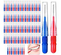 Acboor Cepillos interdentales: 100 unidades de limpieza de dientes intersectoriales de alambre recto para enderezar y limpiar los dientes para el cuidado dental personal, azul y rojo
