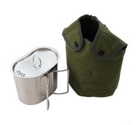 Accarugty Botella de agua de campo de acero inoxidable de 700 ml con asa plegable y bolsa de almacenamiento, para camping, senderismo, viajes, aventura al aire libre, color plateado