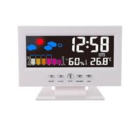Accarugty Estación meteorológica digital con termómetro e higrómetro, pantalla LCD con retroiluminación de control de voz, monitor de humedad de temperatura con alarma de reloj, formato 12/24H (blanco