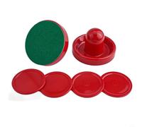 Accarugty Juego de empujadores y discos de hockey de aire, mazos de plástico ABS de 96 mm con base de fieltro, discos de 64 mm, accesorios de repuesto para mesas de juego de interior, rojo, 2