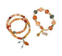 Accarugty Pulsera con diseño de calabaza para mujer, seda dorada y cuerda tejida de jade, 19 cm de longitud ajustable, colores mezclados, elegante accesorio de diseñador (01)