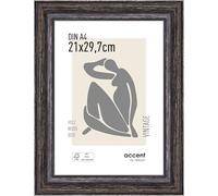 accent by nielsen marco de fotos, 21 x 29,7 cm (A4), Madera, Negro, Marco para documentospara colgaren formato vertical y apaisado, vidrio real, Vintage