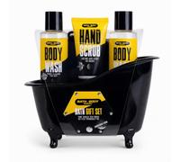 Accentra Bath & Body Toolkit - Set de baño para hombre, color amarillo y | Gel de ducha Duo, exfoliante de manos y esponja de malla complementan la rutina de cuidado, compacta como regalo para mimar