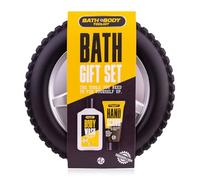 Accentra Bath + BODY TOOLKIT - Set de baño para hombre, rígida, con forma de neumático, set de regalo con gel de ducha de 160 ml, exfoliante de manos de 60 ml, aroma de sándalo y almizcle, regalo para