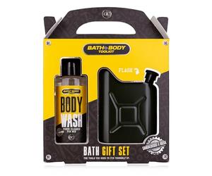 Accentra BATH + BODY TOOLKIT set de regalo para hombre con petaca en forma de bote - set de cuidado para hombre con gel de baño y ducha de 100 ml en un diseño moderno
