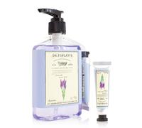 Accentra Dispensador de jabón con jabón de manos Dr. Finlay 's, dispensador de jabón líquido con 250 ml de jabón de manos y crema de manos y uñas de 10 ml, aroma a lavanda, cuidado para baño y aseo de