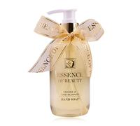 Accentra Dispensador de jabón SALSA ESSENCE OF BEAUTY, jabón líquido 250ml, aroma Naranja y Flor de Limón, regalo para mujeres, mamás y amigas, recargable, diseño dorado