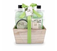 Accentra Kit de baño OLIVE cofre madera verde blanco dorado 100 g sales | Regalo para mujer, rutina wellness con gel ducha, espuma, loción corporal y exfoliante, presentación cuidada para pausas