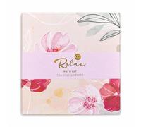 Accentra Kit de baño RELAX caja reutilizable Tea Rose & Velvet | Incluye manteca corporal, crema para manos, jabón sólido, portavelas cristal; acabado rojo y beige, detalle dorado