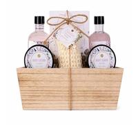 Accentra kit para baño FLORAL DREAMS 300 g sales lavanda lila blanco | Cesta de madera con gel de ducha, espuma, exfoliante, loción y esponja de sisal, opción cuidada lista como detalle especial