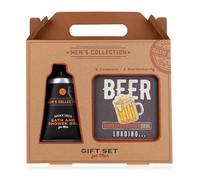 Accentra MEN'S COLLECTION Set de regalo en caja de regalo de papel kraft con asa, que incluye gel de baño y gel de ducha de 60 ml, 2 posavasos cuadrados, aroma: abedul y cedro - marrón