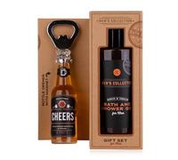 Accentra MEN'S COLLECTION Set de regalo en papel kraft, que incluye gel de baño y gel de ducha de 150 ml, abridor de botellas en forma de botella de cerveza, aroma: abedul y cedro - marrón