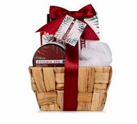 Accentra set de baño CHERRY SPA cereza cesta de hierba marina | Incluye gel corporal, loción, cristales, esponja en red, presentación cuidada para mimo personal o detalle especial