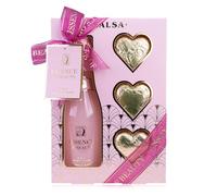 Accentra Set de baño SALSA ESSENCE OF BEAUTY para mujeres, espuma en botella de champán, 3 bombas de baño, aroma Rosa y Flor de Cerezo, caja de regalo, lujo para damas