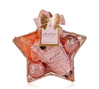 Accentra Set de ducha para mujer Festive en cesta de alambre rosa con forma de estrella - 3 piezas de cuidado con loción corporal y de manos, fizzer de baño y esponja de malla - Set de regalo para