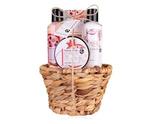 Accentra - Set de ducha para mujer Fruit & Herb en bonita cesta de regalo, 4 piezas, set de baño regalo con gel de ducha, loción corporal, exfoliante y sales de baño - Idea de regalo afrutada