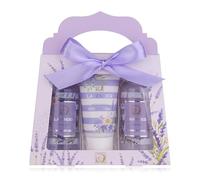 Accentra - set de ducha para mujer LAVANDA en una hermosa caja de regalo - set de cuidado y bienestar de 3 piezas con gel, loción corporal y baño de burbujas