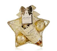 Accentra - Set de ducha para mujer, set de regalo Festive en cesta de alambre dorado con forma de estrella, set de cuidado de 3 piezas con loción de manos y cuerpo, fizzer de baño y esponja de malla,