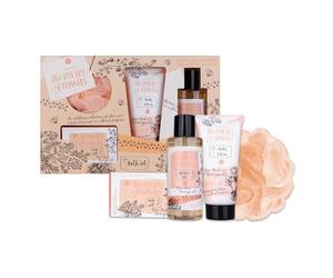 accentra - Set de regalo de 4 piezas - Set de baño de regalo con loción corporal, sal de baño, gel de ducha y esponja de malla - Set de bienestar para mujeres y niñas en ocasiones especiales