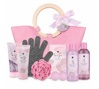 Accentra Set de regalo de baño PINK ROSE en bolso 55 g jabón Velvet Rose | Cofre cuidado corporal para obsequiar, presentación tipo cartera, accesorios exfoliantes, detalle práctico para sorprender