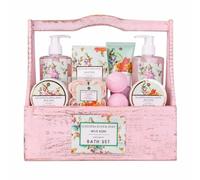 Accentra Set de regalo mujer VINTAGE FLORALS Wild Rose 100 g sales de baño | Cesta cuidada para mimar, caja en madera con asa, tonos lila y turquesa, ideal cumpleaños, Navidad o detalles personales