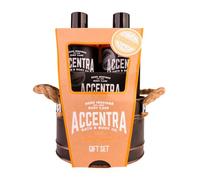 Accentra Set de regalo para hombre, colección Men, set de cuidado en cubo de hojalata, gel de ducha de 300 ml, champú de 300 ml, 100 g de jabón y esponja de malla, fragancia de madera ámbar, idea de