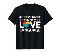 Acceptance Is My Love Language Autismo Concientización Puzzle Corazón Camiseta