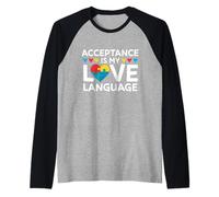 Acceptance Is My Love Language Autismo Concientización Puzzle Corazón Camiseta Manga Raglan